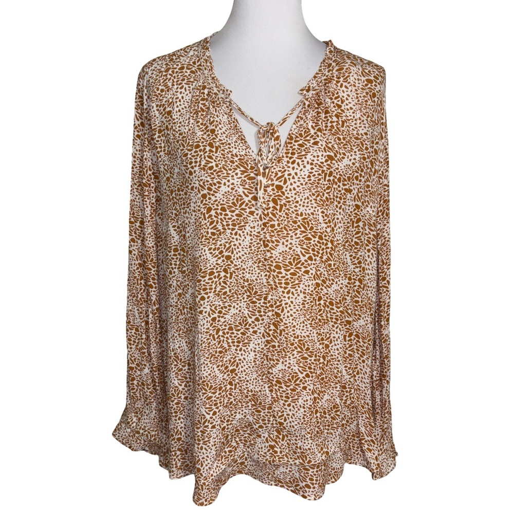 LOFT Brown White Patterned Blouse